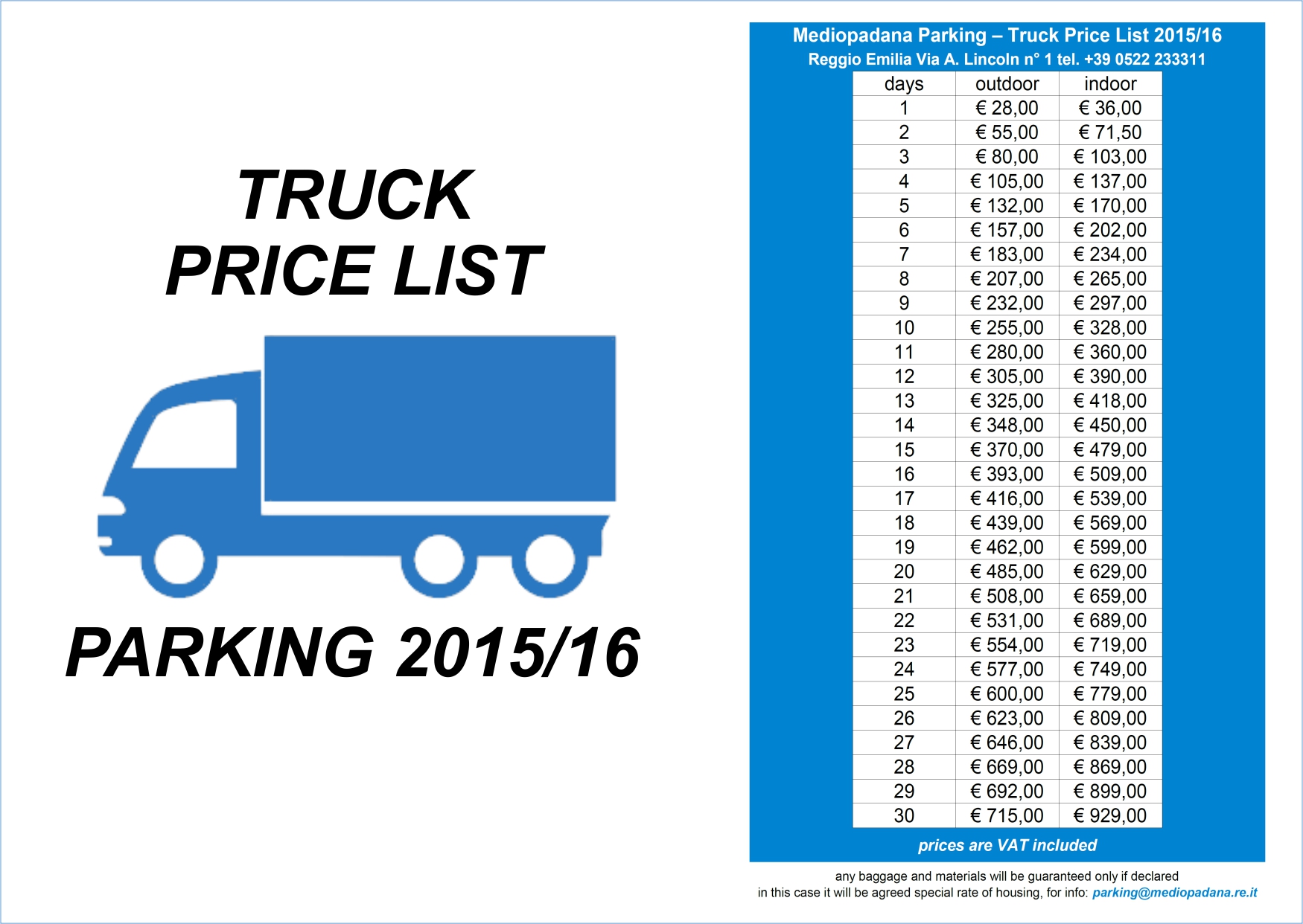 Mediopadana Parking - Price List 2015/16
