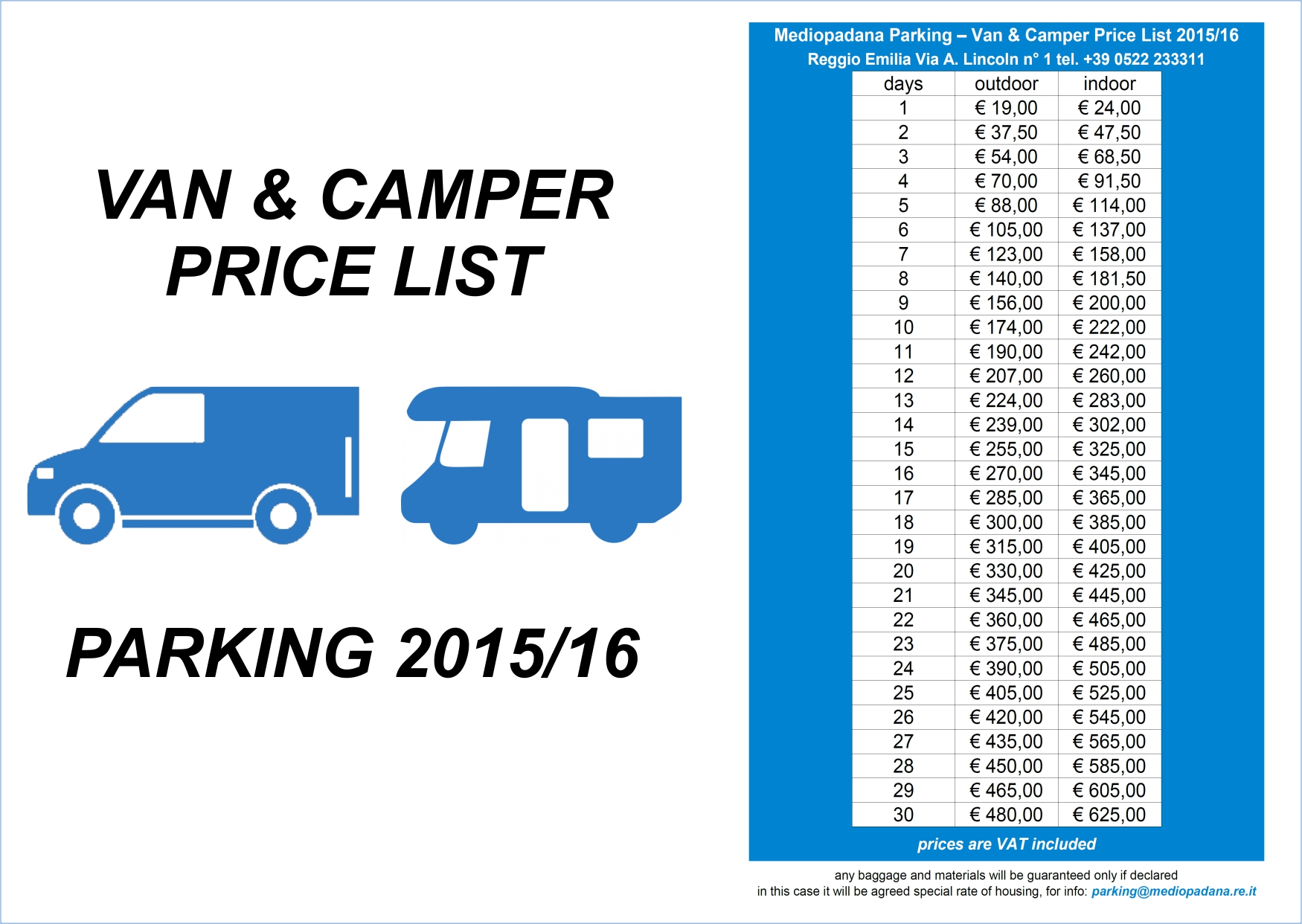 Mediopadana Parking - Price List 2015/16